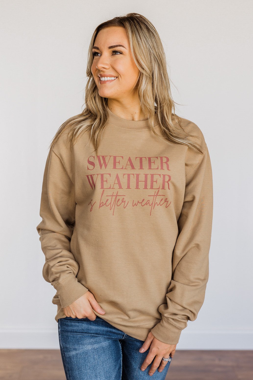 "Sweater Weather" Crewneck Pullover- Khaki