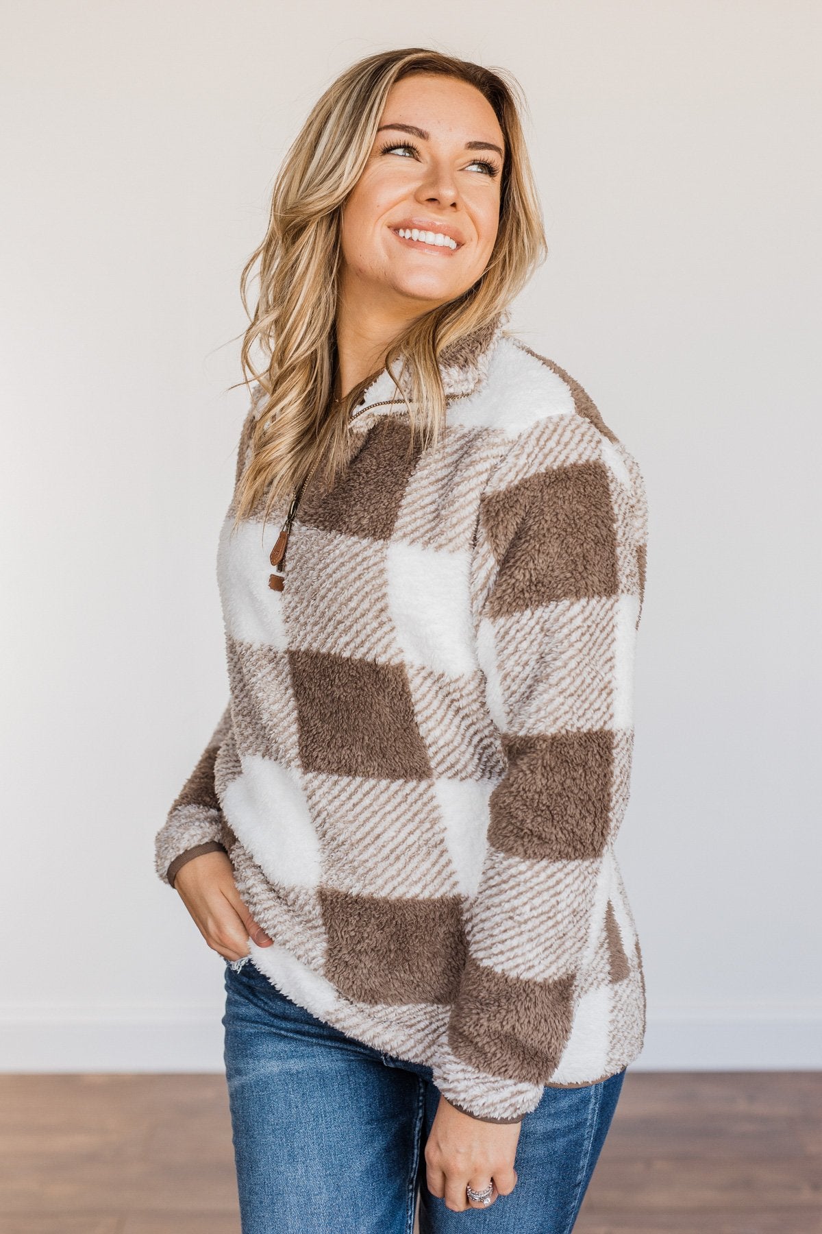 Feel The Warmth Quarter Zip Sherpa- Taupe