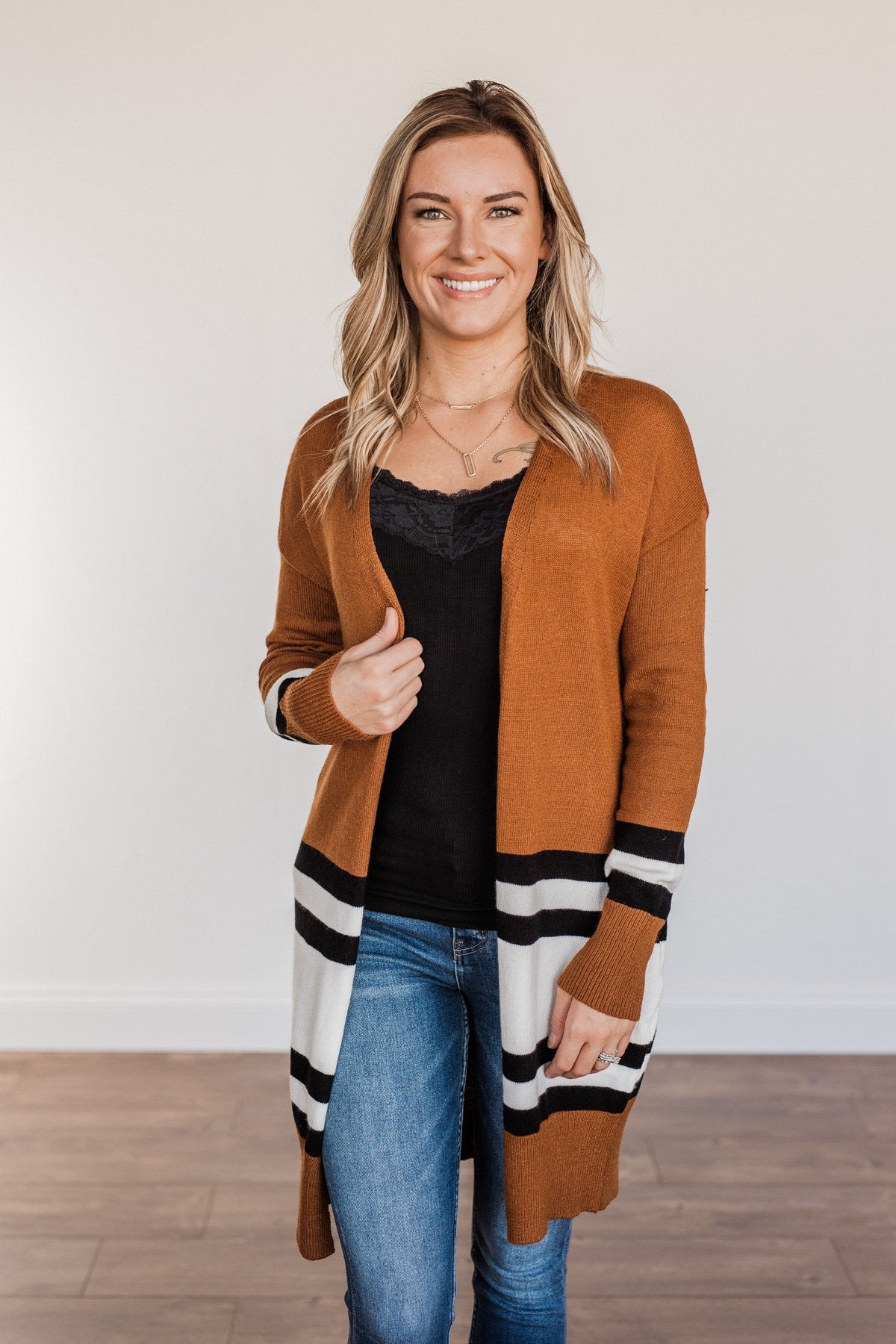 Dark camel cardigan top