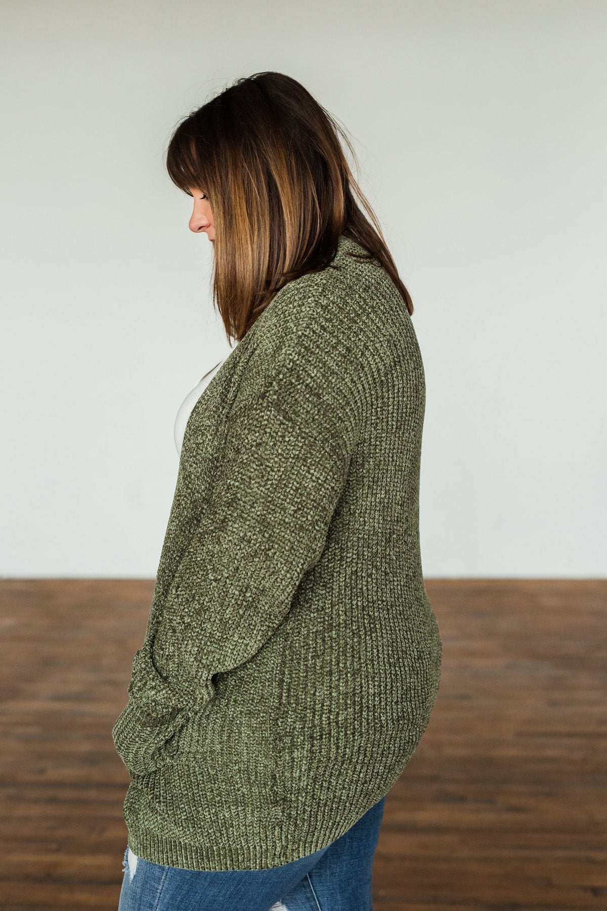 Have My Heart Velvet Chenille Cardigan- Olive