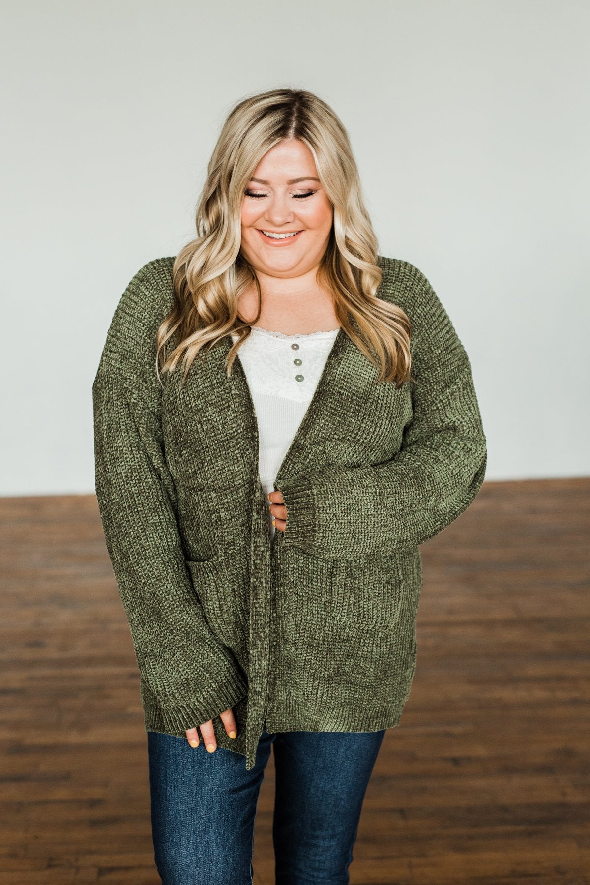 Have My Heart Velvet Chenille Cardigan- Olive