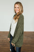 Have My Heart Velvet Chenille Cardigan- Olive