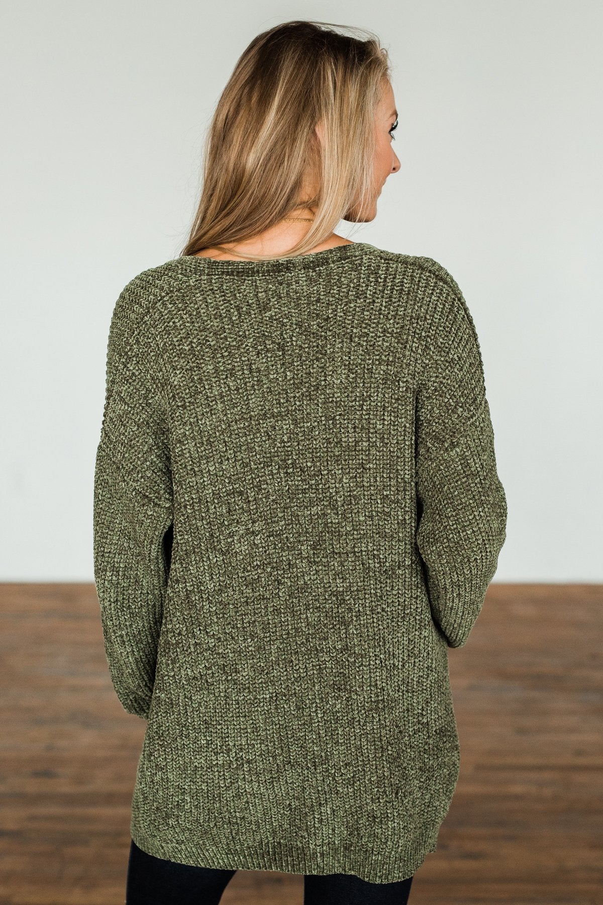 Have My Heart Velvet Chenille Cardigan- Olive