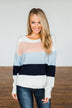 A New Day Color Block Sweater- Dusty Peach, Baby Blue, Navy