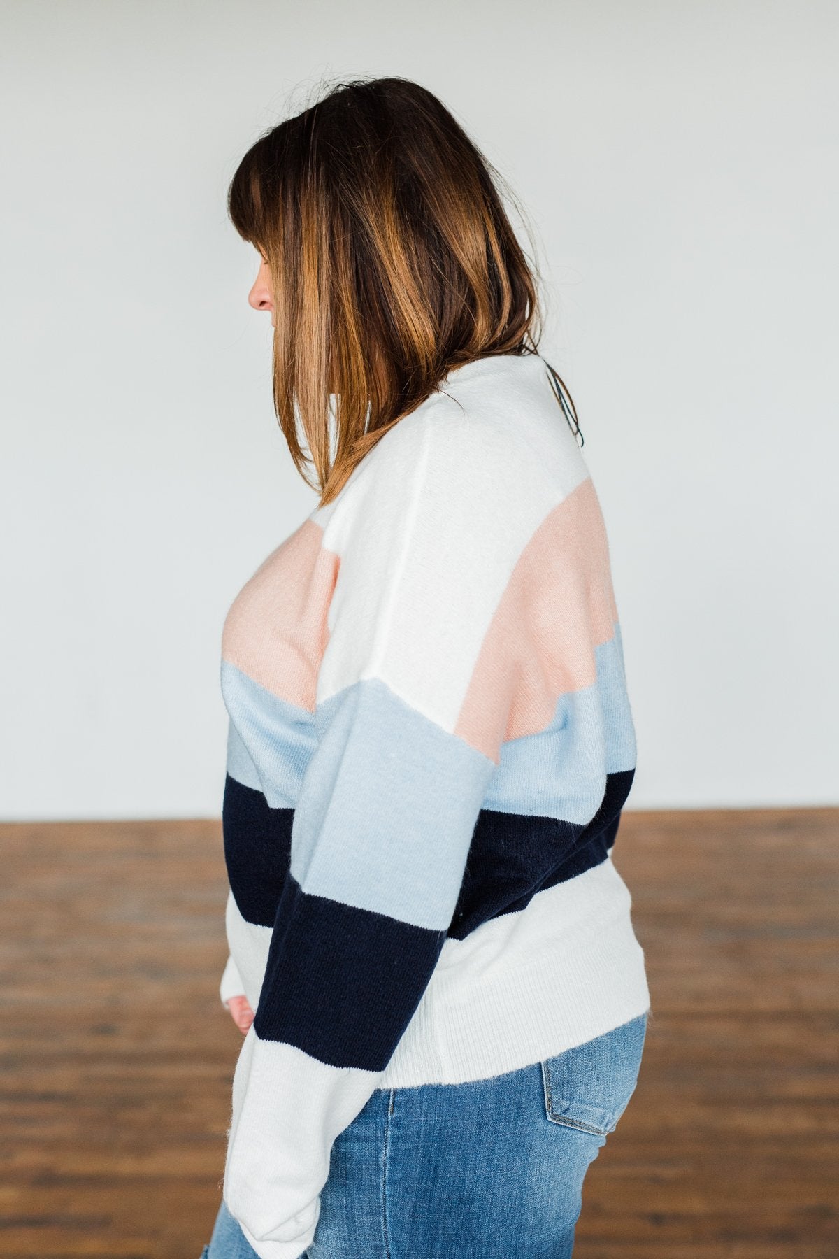 A New Day Color Block Sweater- Dusty Peach, Baby Blue, Navy