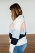 A New Day Color Block Sweater- Dusty Peach, Baby Blue, Navy