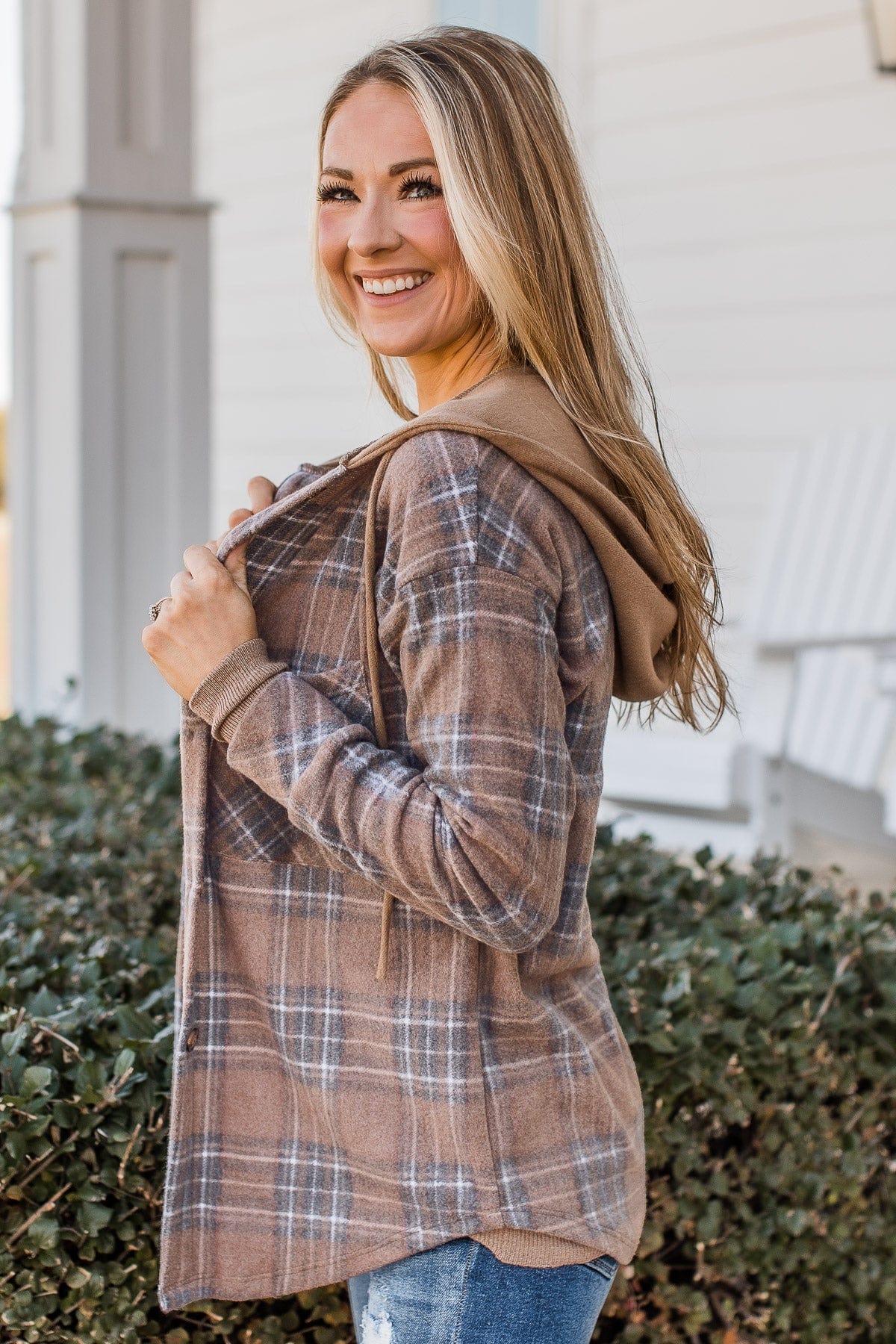 Autumn's Arrival Hooded Button Top- Vintage Brown