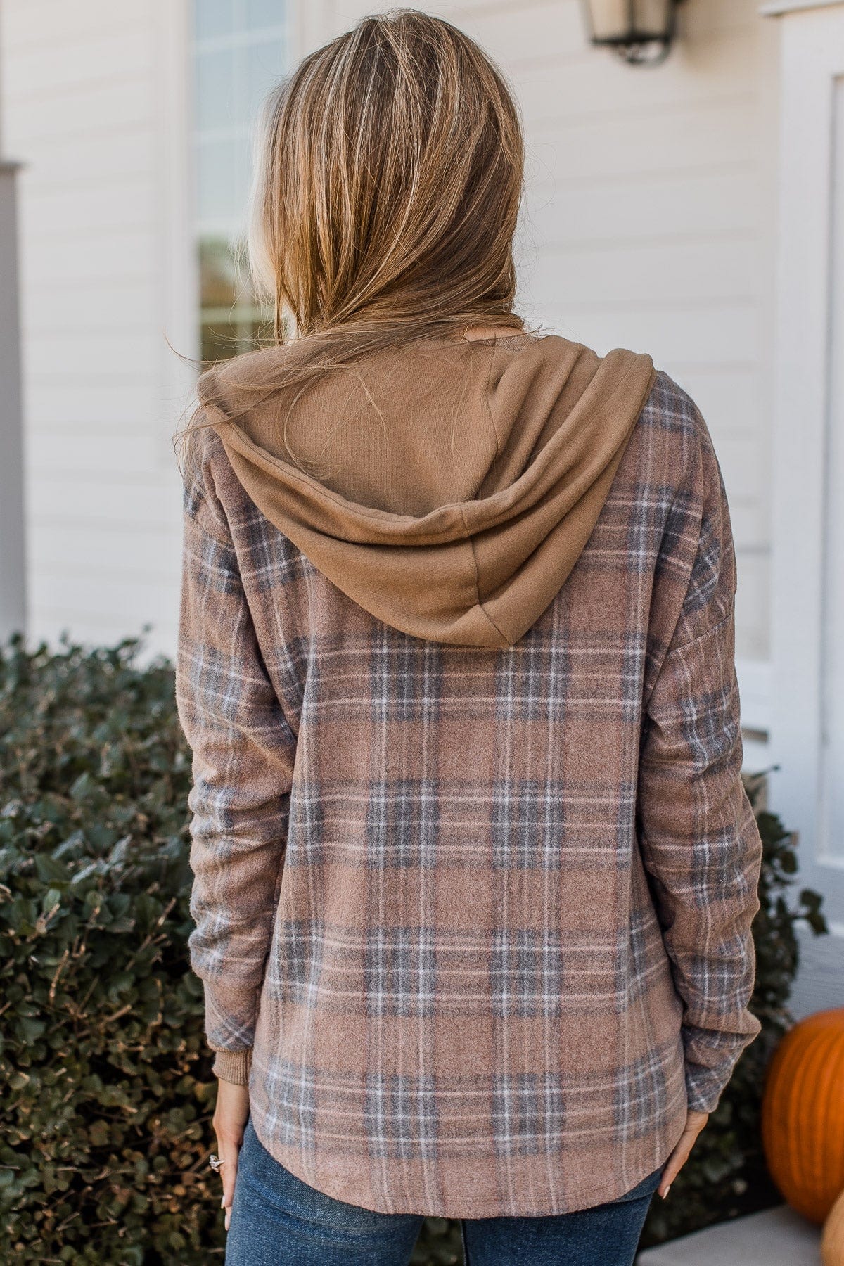 Autumn's Arrival Hooded Button Top- Vintage Brown