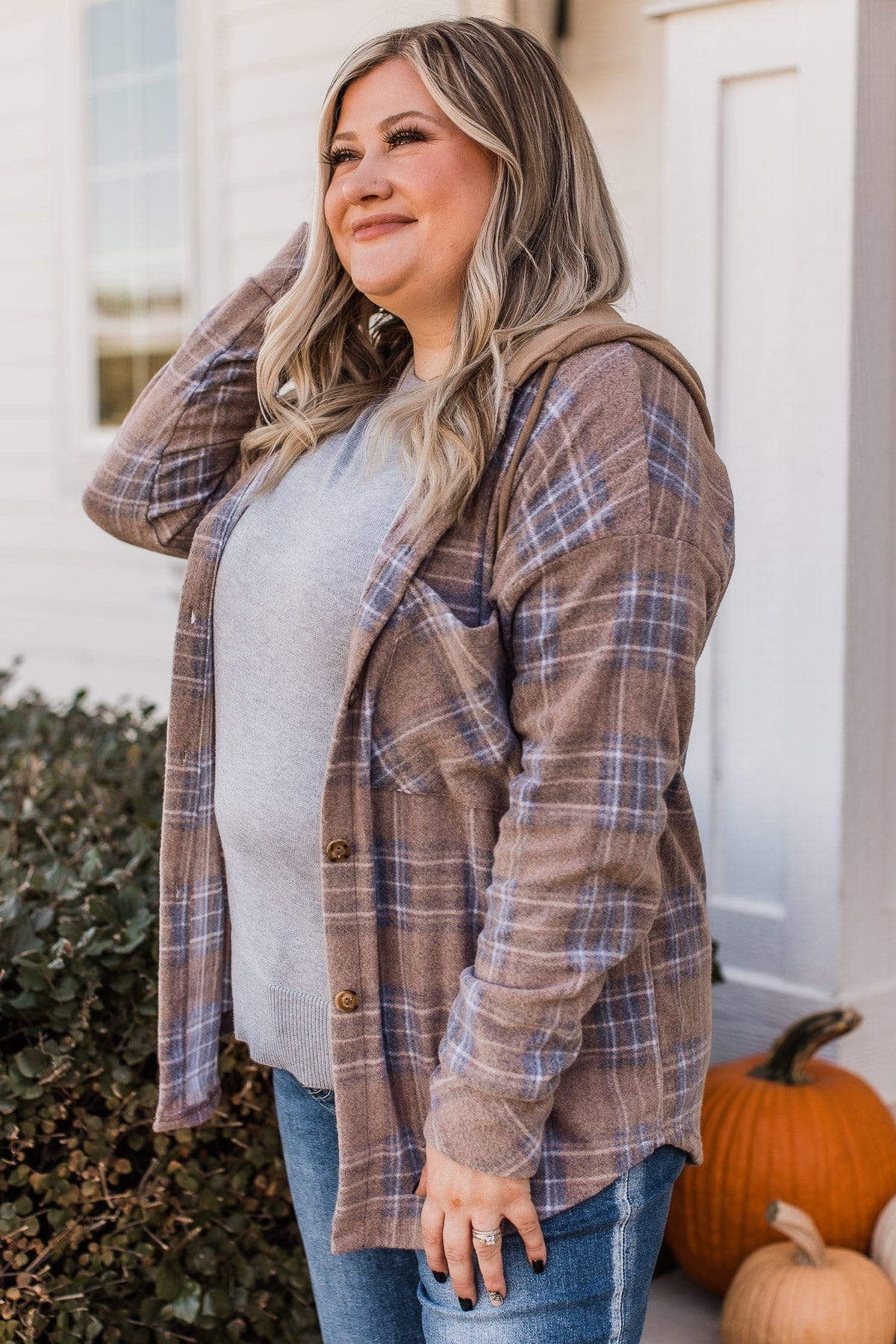 Autumn's Arrival Hooded Button Top- Vintage Brown