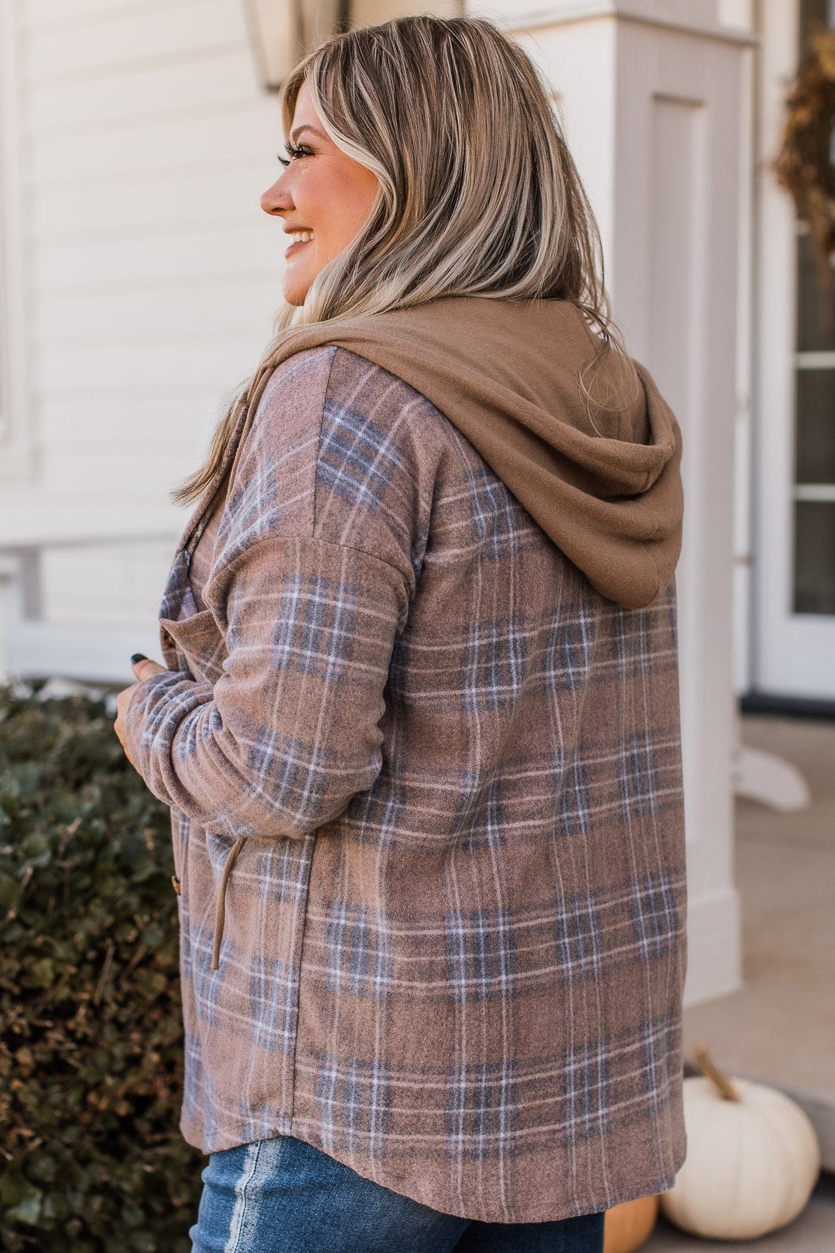 Autumn's Arrival Hooded Button Top- Vintage Brown
