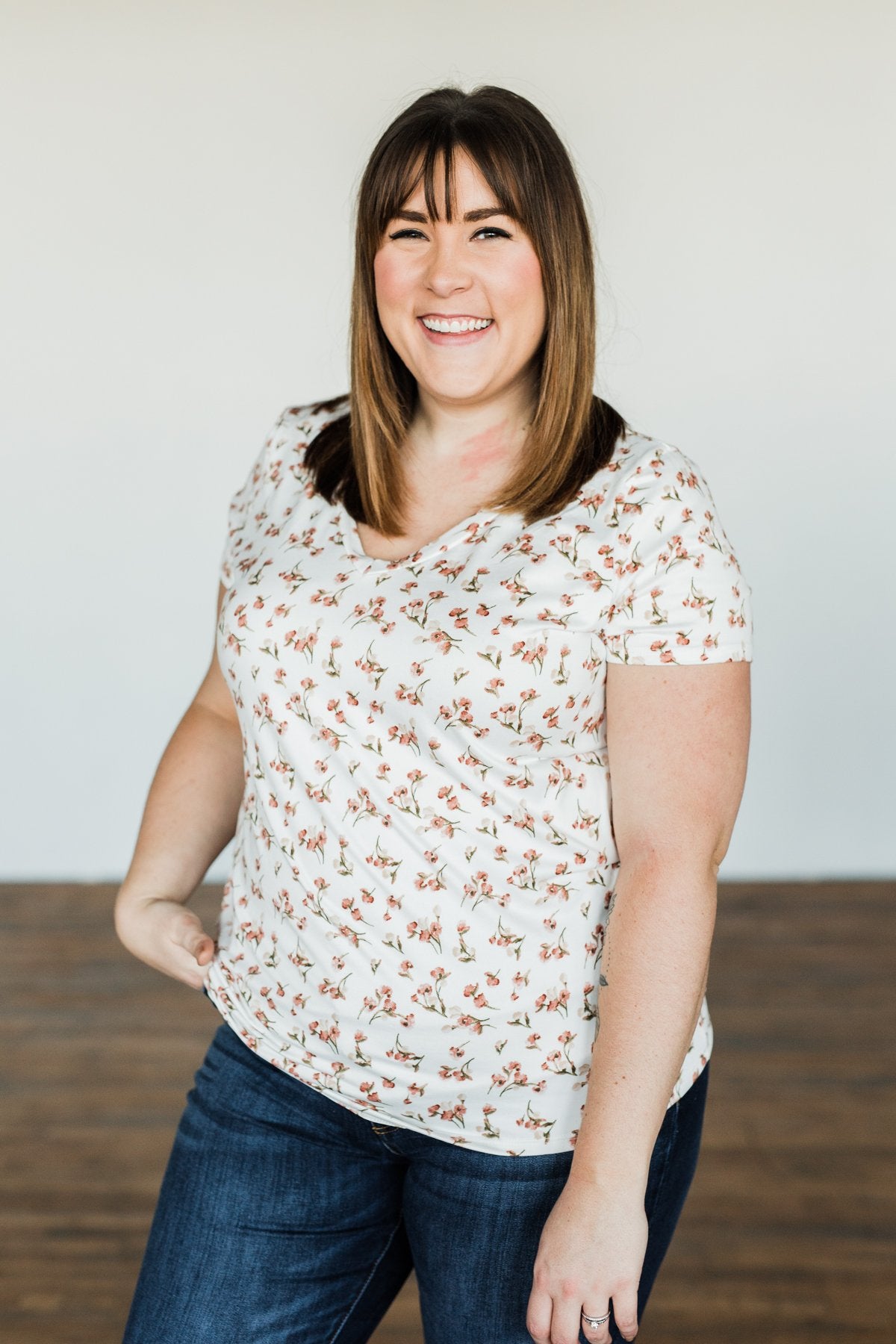 Look To The Sky Floral V-Neck Top- Ivory