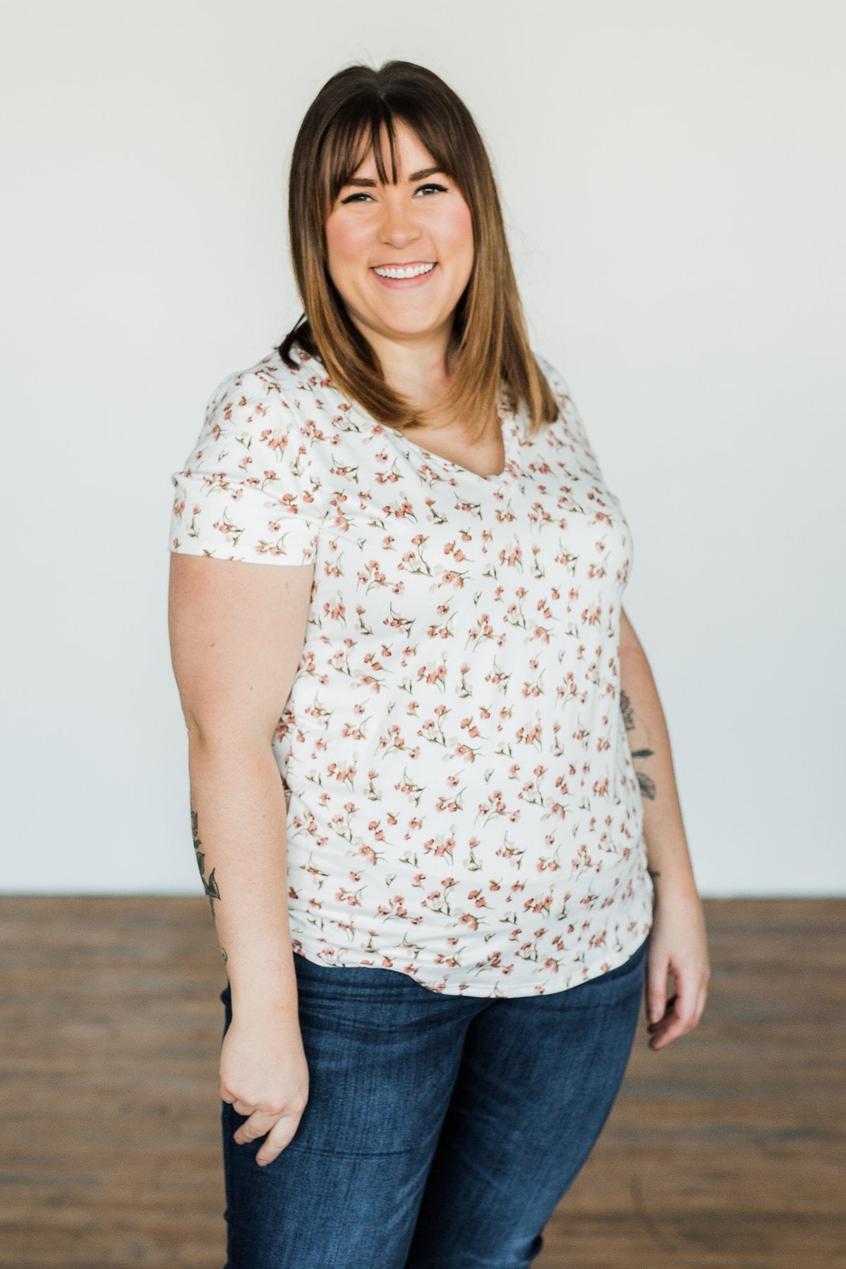 Look To The Sky Floral V-Neck Top- Ivory