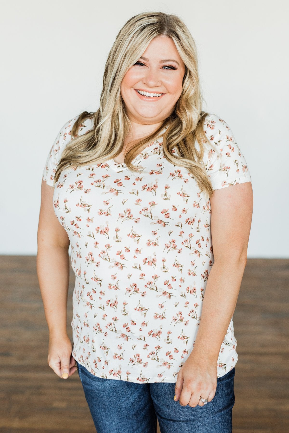 Look To The Sky Floral V-Neck Top- Ivory