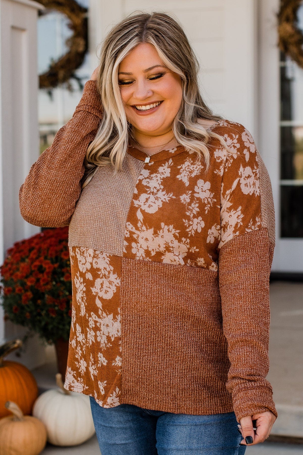 Season Of Thanks Color Block Top- Rust & Taupe