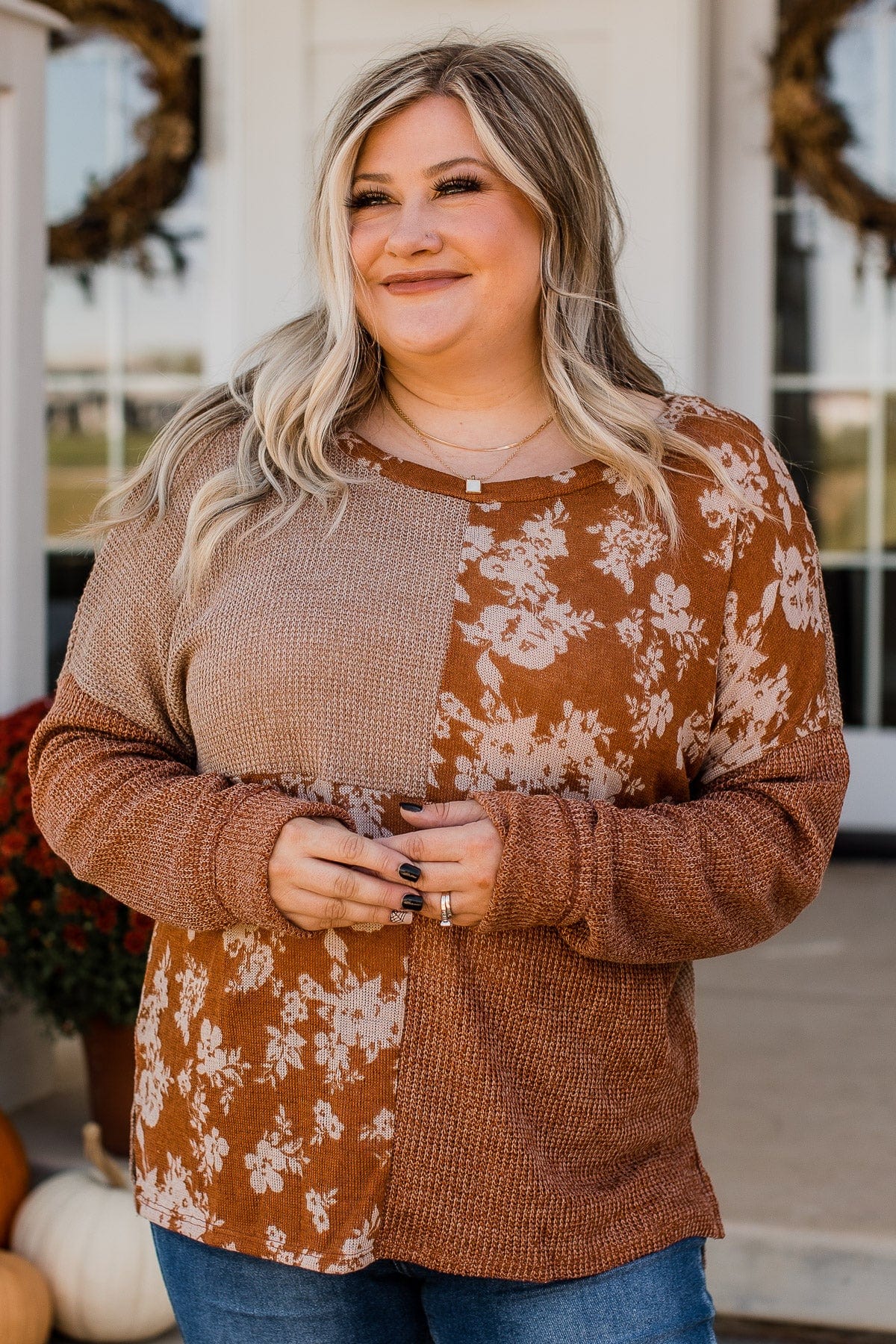 Season Of Thanks Color Block Top- Rust & Taupe