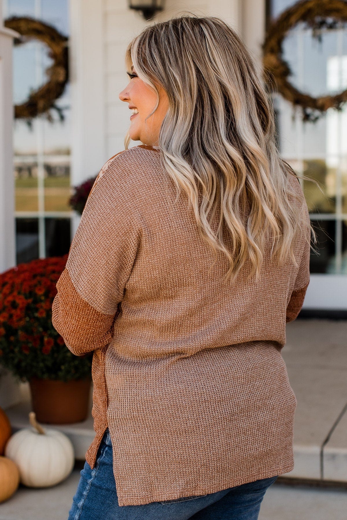 Season Of Thanks Color Block Top- Rust & Taupe