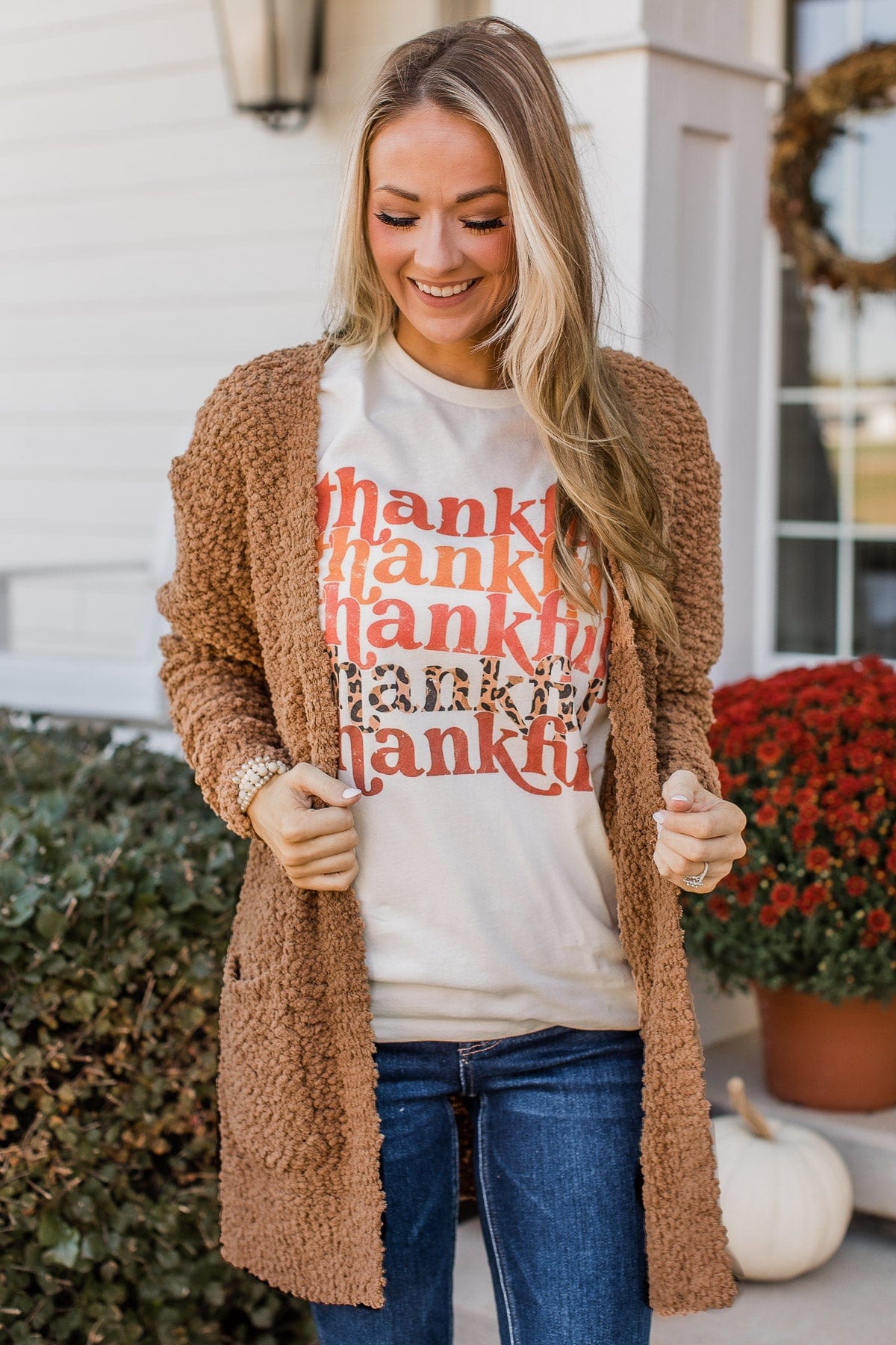 Take Another Look Popcorn Cardigan- Dark Camel