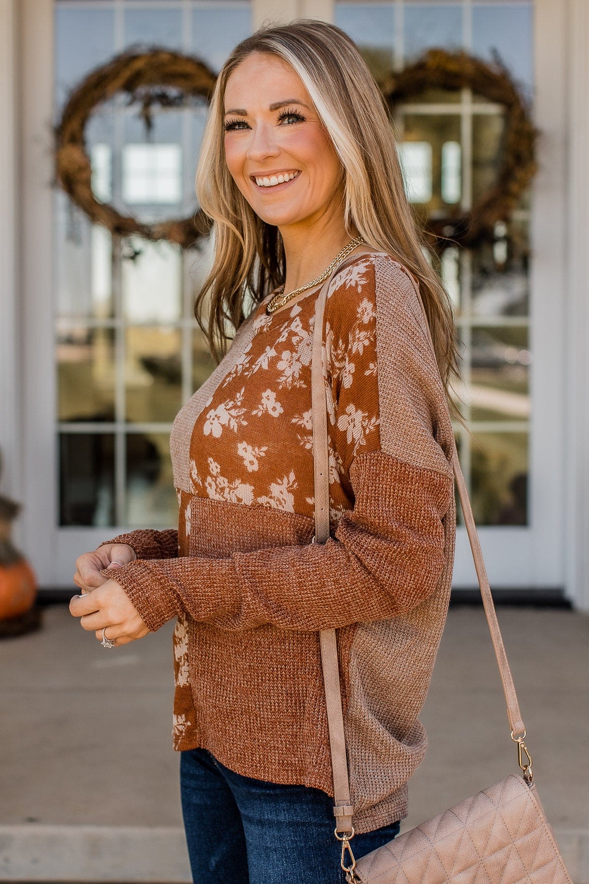Season Of Thanks Color Block Top- Rust & Taupe