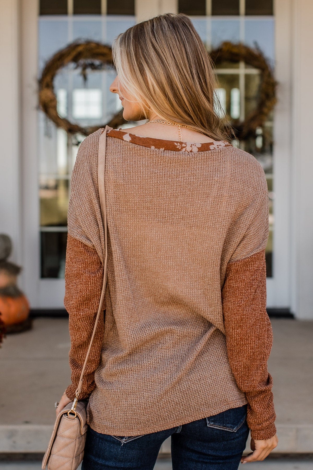 Season Of Thanks Color Block Top- Rust & Taupe