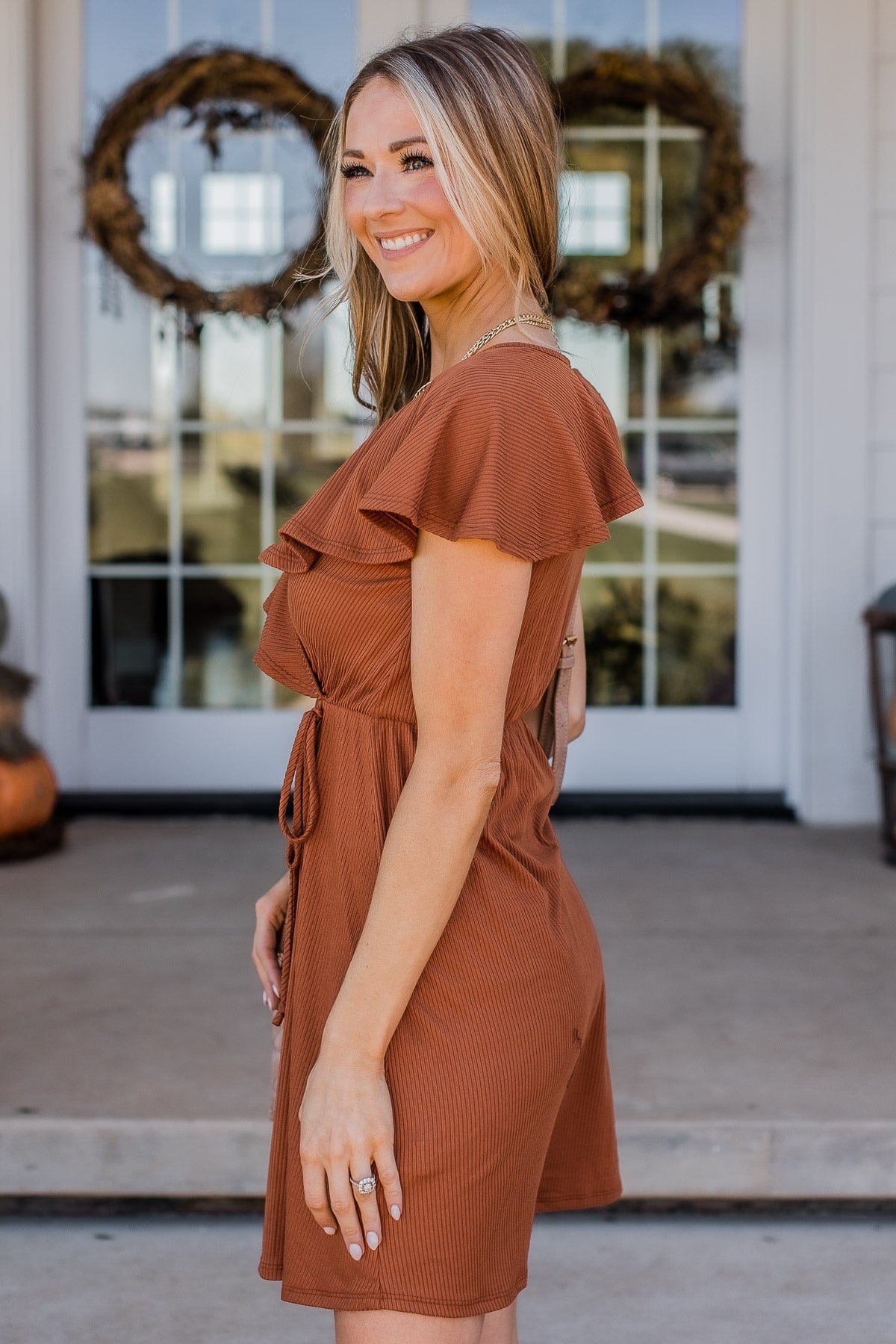 Express Thanks Ruffle Dress- Dark Rust