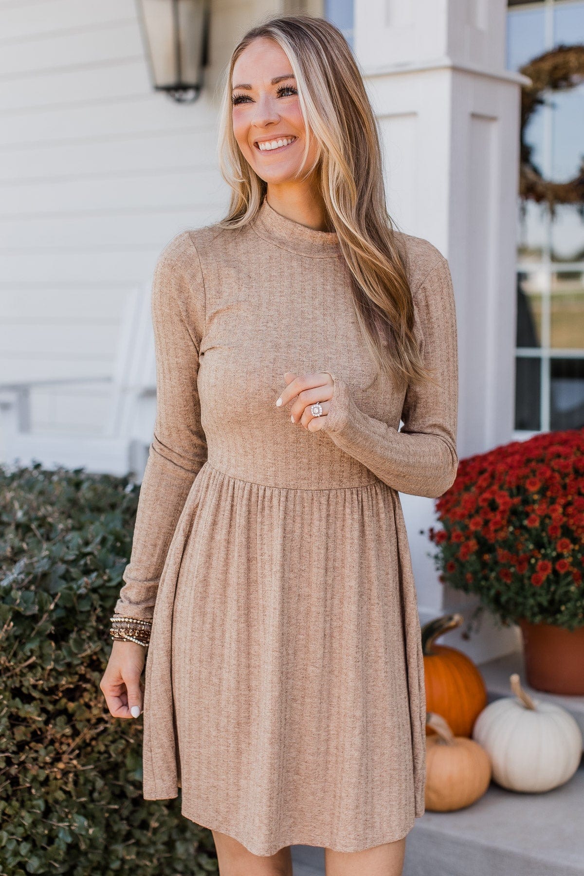 High Neck Long Sleeve Top in Mocha - Modest Fashion