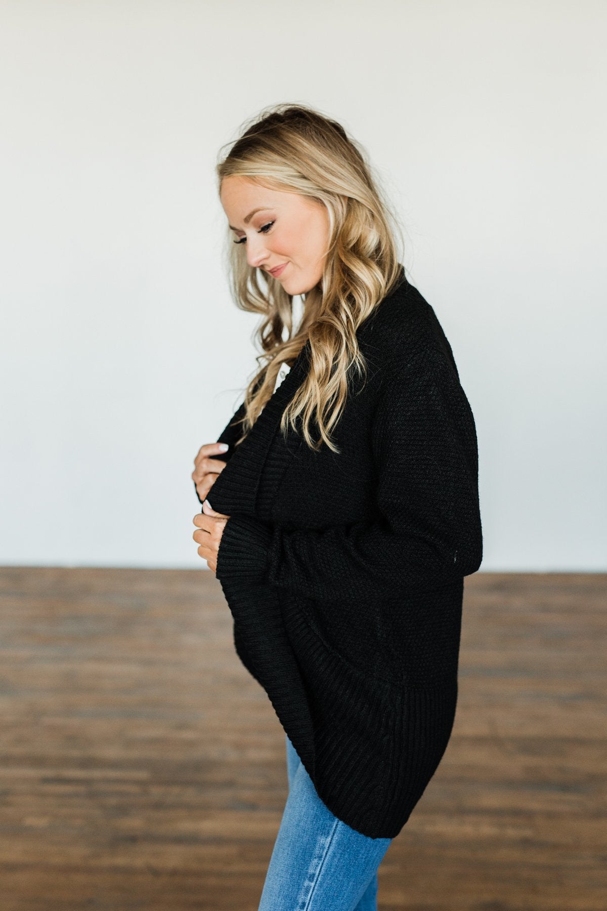 Wish You Well Knit Drape Cardigan- Black