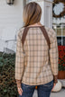 Free Yourself Plaid Long Sleeve Top- Taupe