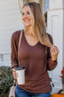 Majestic Memories Ribbed Knit Top- Chocolate