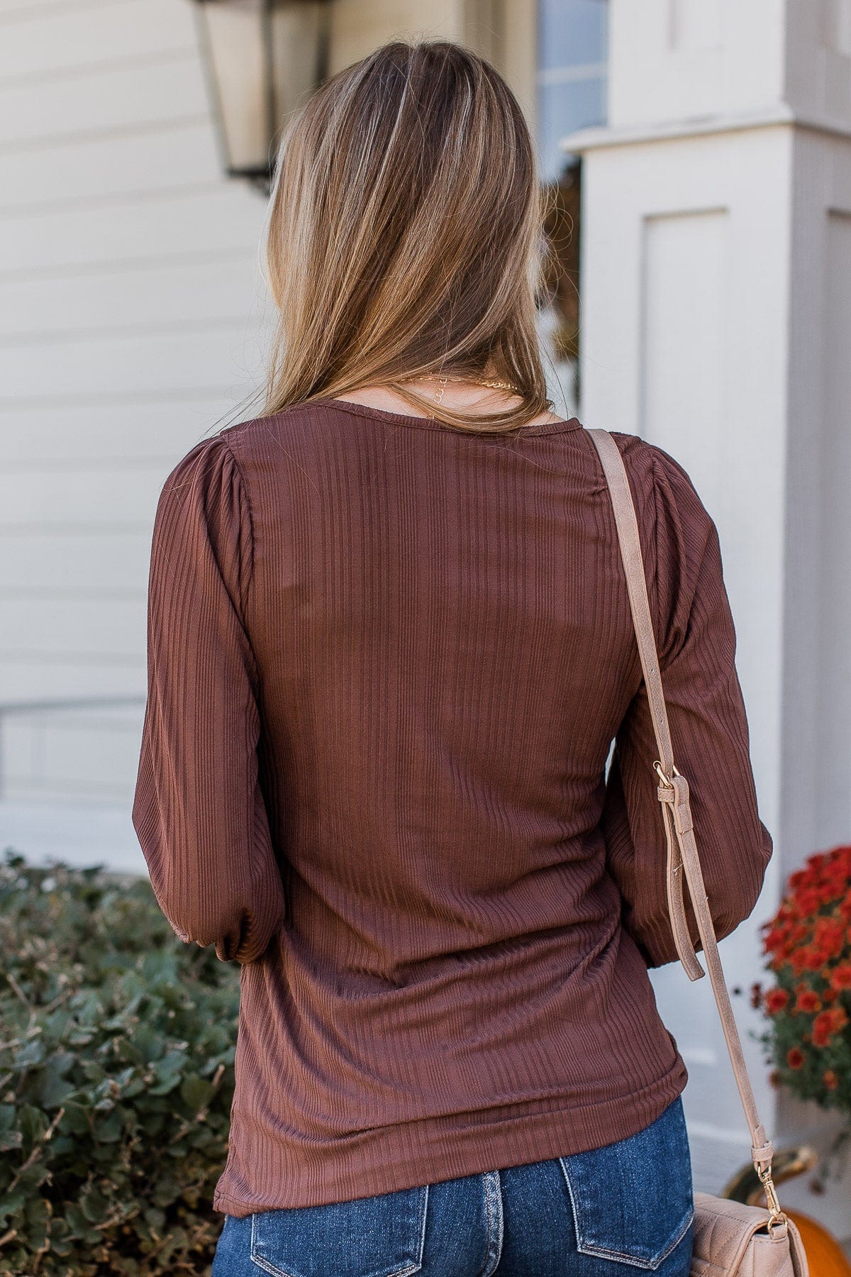 Majestic Memories Ribbed Knit Top- Chocolate