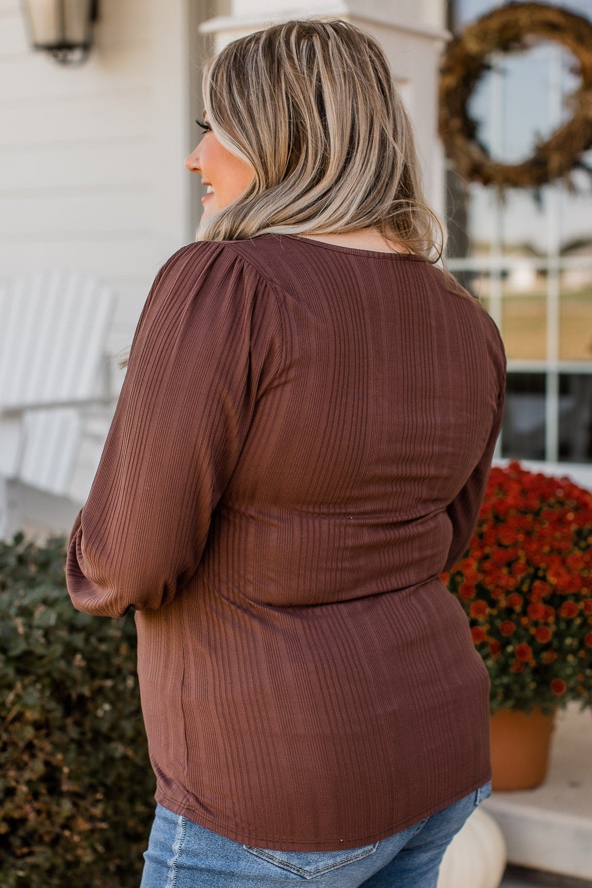 Majestic Memories Ribbed Knit Top- Chocolate