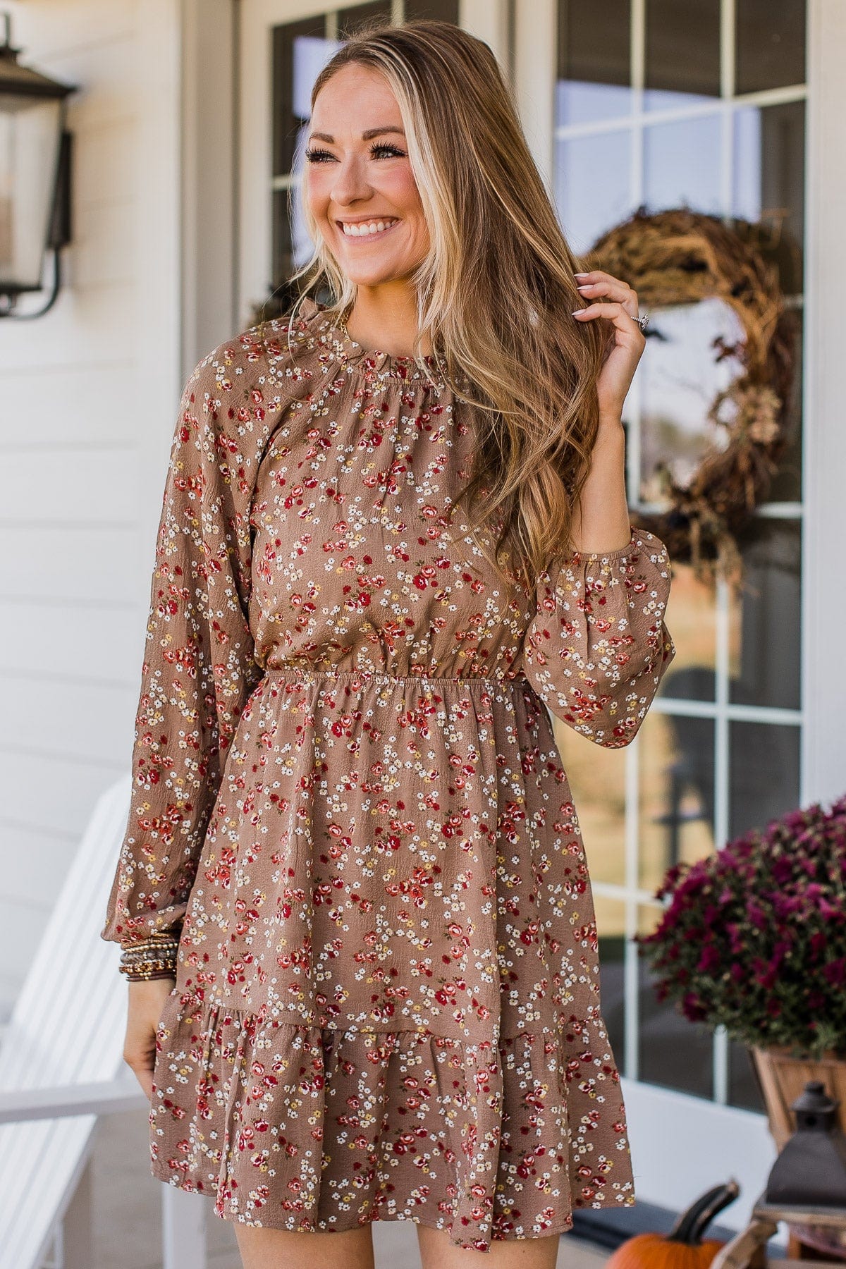 Evenings In Autumn Floral Dress- Mocha – The Pulse Boutique