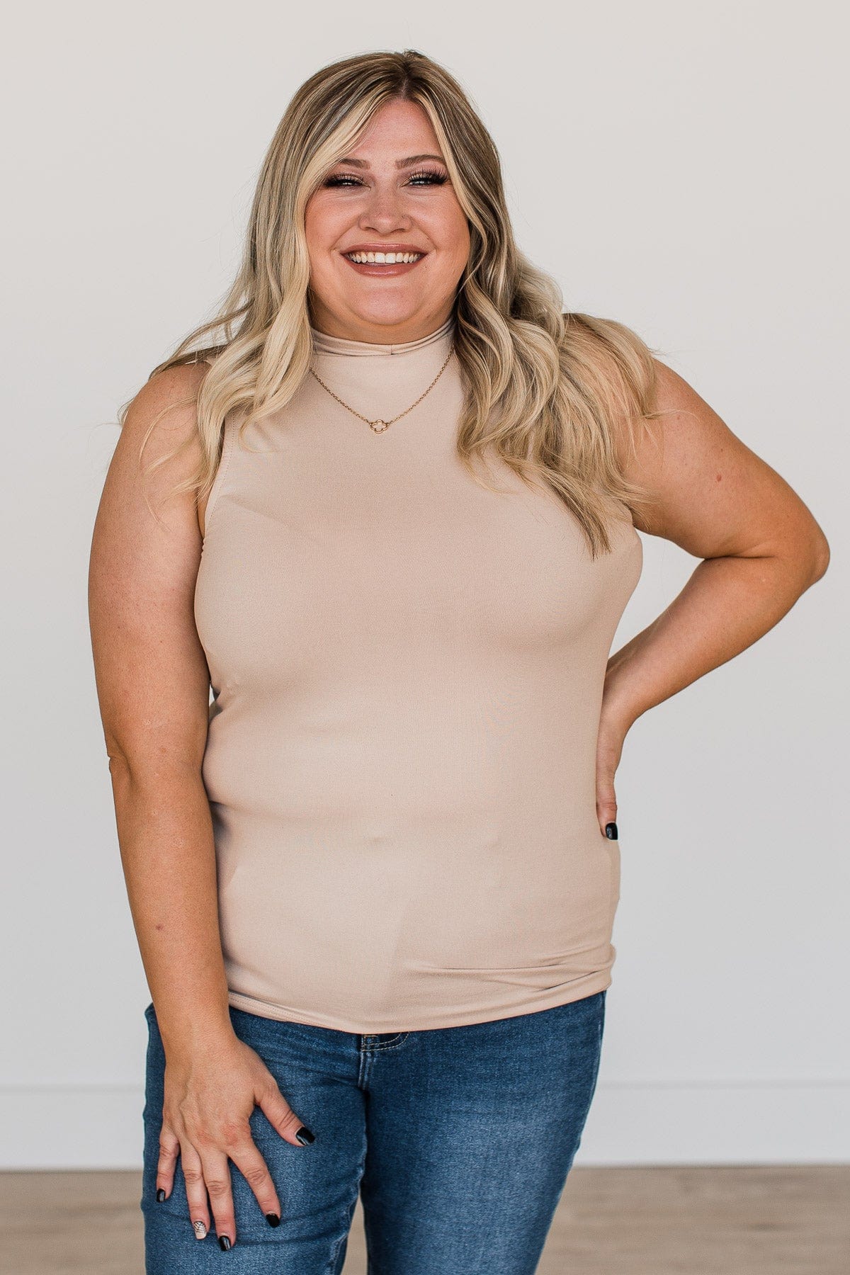 Captured My Heart High Neck Tank Top- Beige