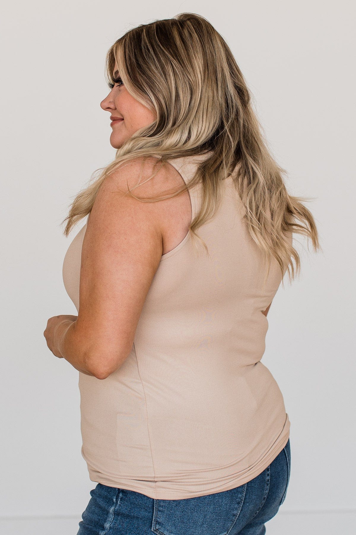 Captured My Heart High Neck Tank Top- Beige