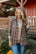 Harvest Season Plaid Button Top- Brown & Navy