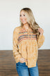 Dress It Up Embroidered Animal Print Blouse- Marigold
