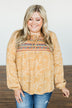 Dress It Up Embroidered Animal Print Blouse- Marigold