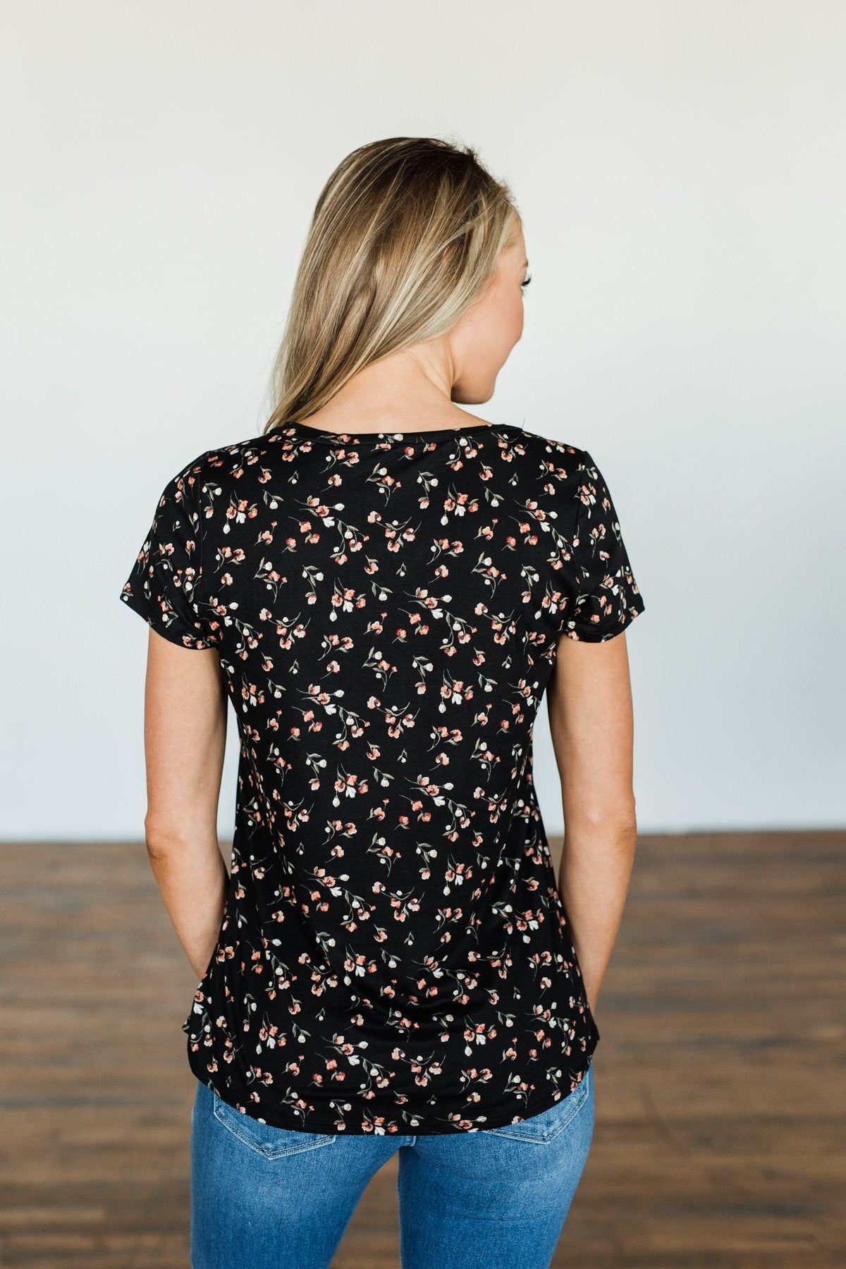 Look To The Sky Floral V-Neck Top- Black