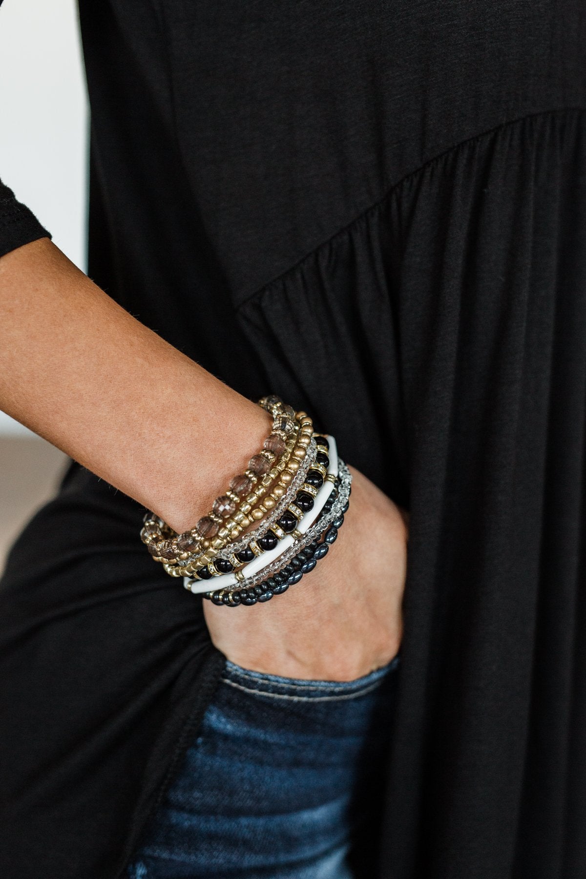 Darling Stackable Bracelet Set- Black, Gold, White, Grey
