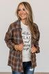 True To Myself Plaid Button Top- Brown & Charcoal