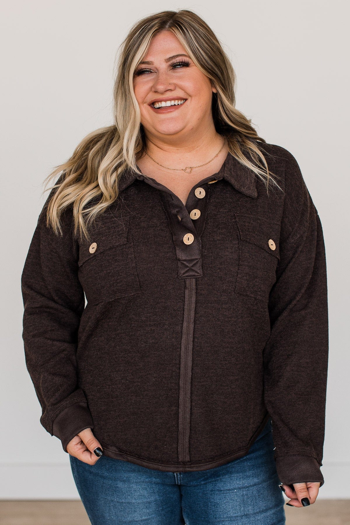 See For Yourself Pocket Top- Dark Brown
