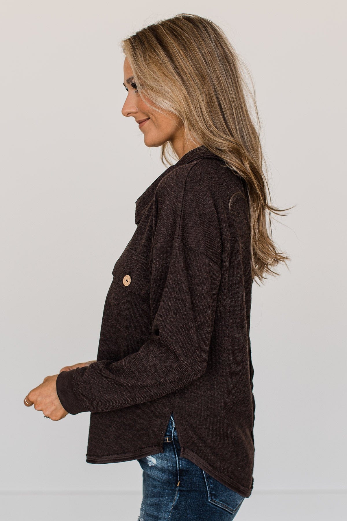 See For Yourself Pocket Top- Dark Brown