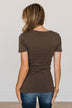 From The Moment We Met V-Neck Tee- Dark Brown