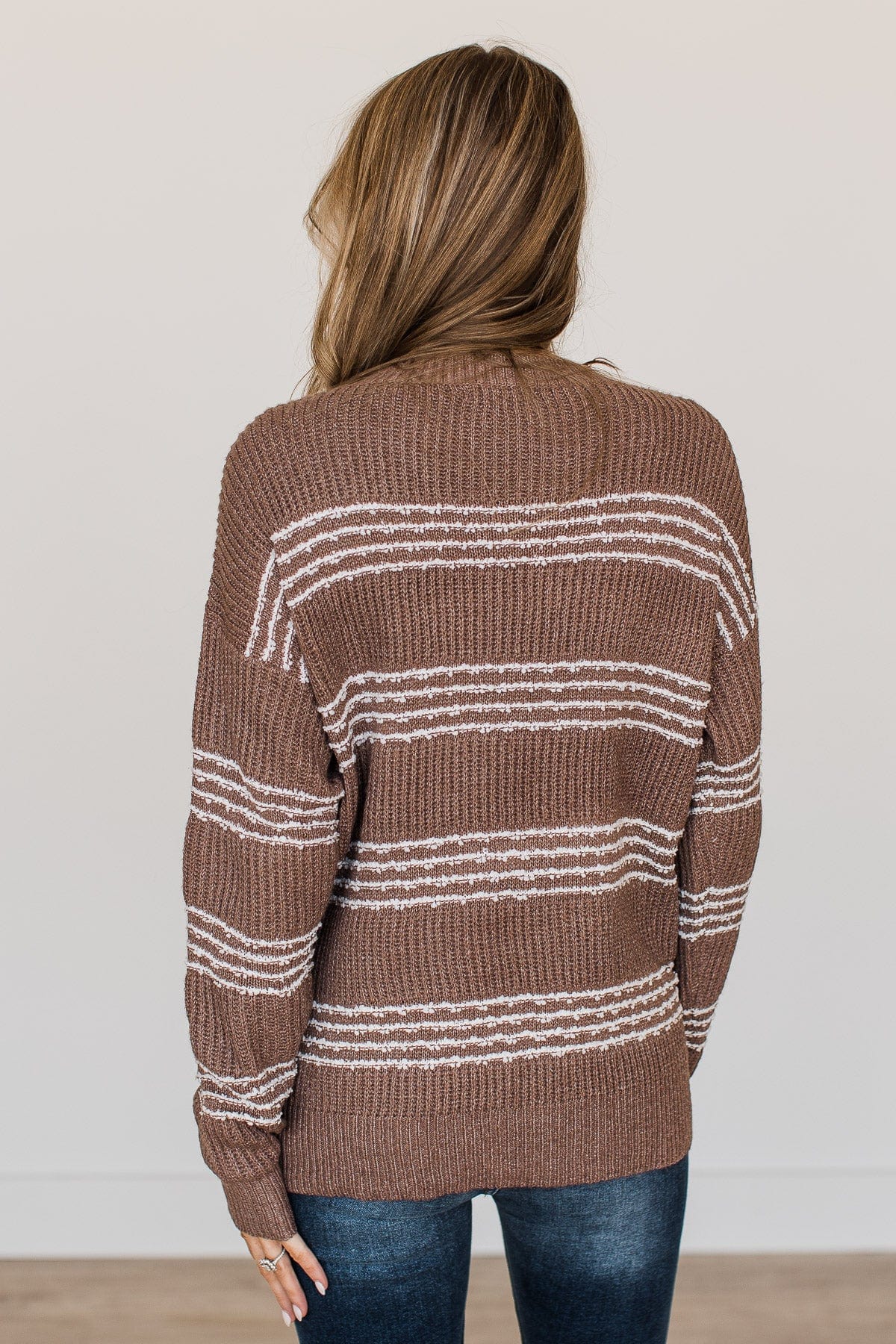 In The Know Striped Knit Sweater- Dark Mocha