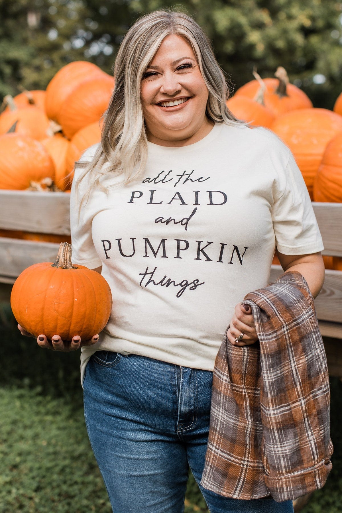 "All The Plaid And Pumpkin Things" Graphic Tee- Cream