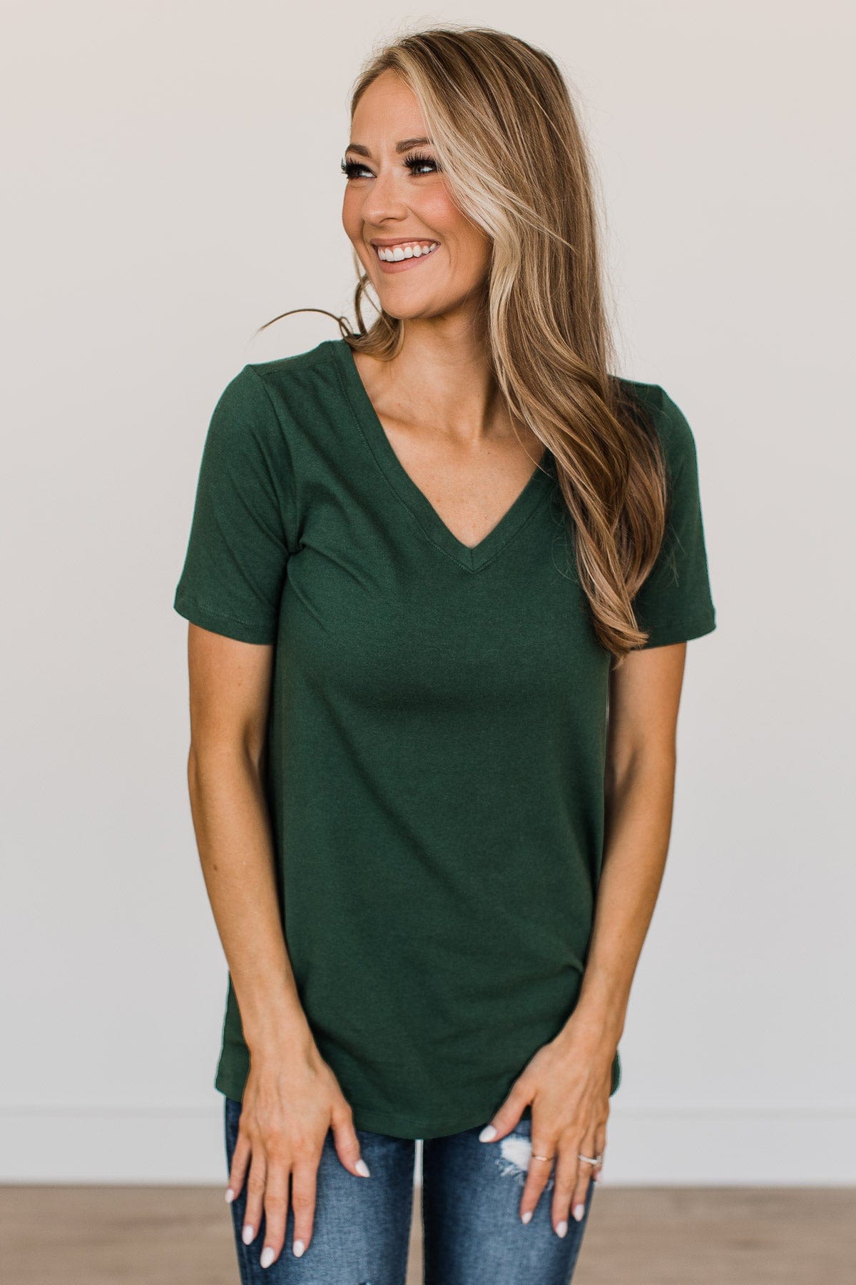 From The Moment We Met V-Neck Tee- Hunter Green