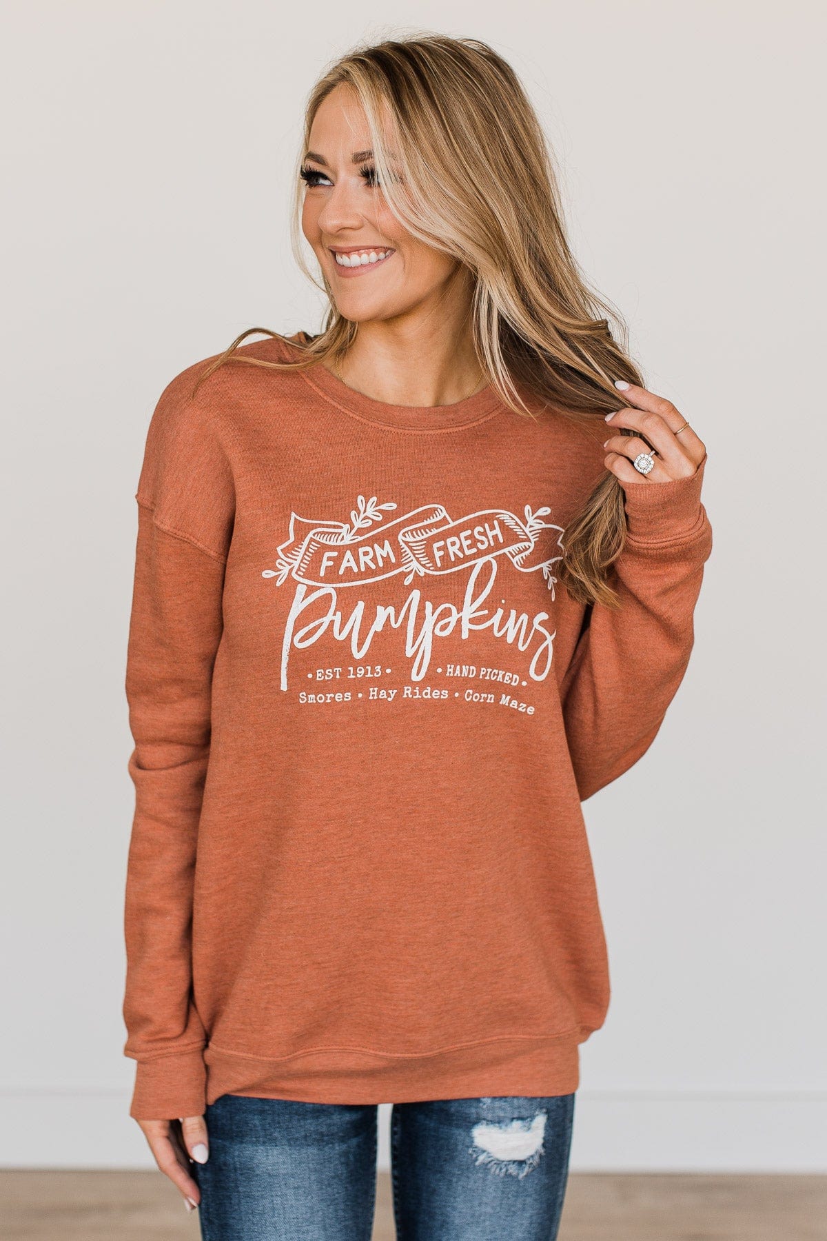 "Farm Fresh Pumpkins" Crew Neck- Pumpkin Orange