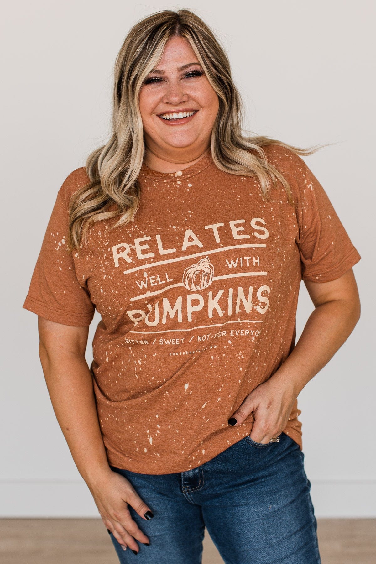 "Relates Well With Pumpkins" Graphic Tee- Burnt Orange