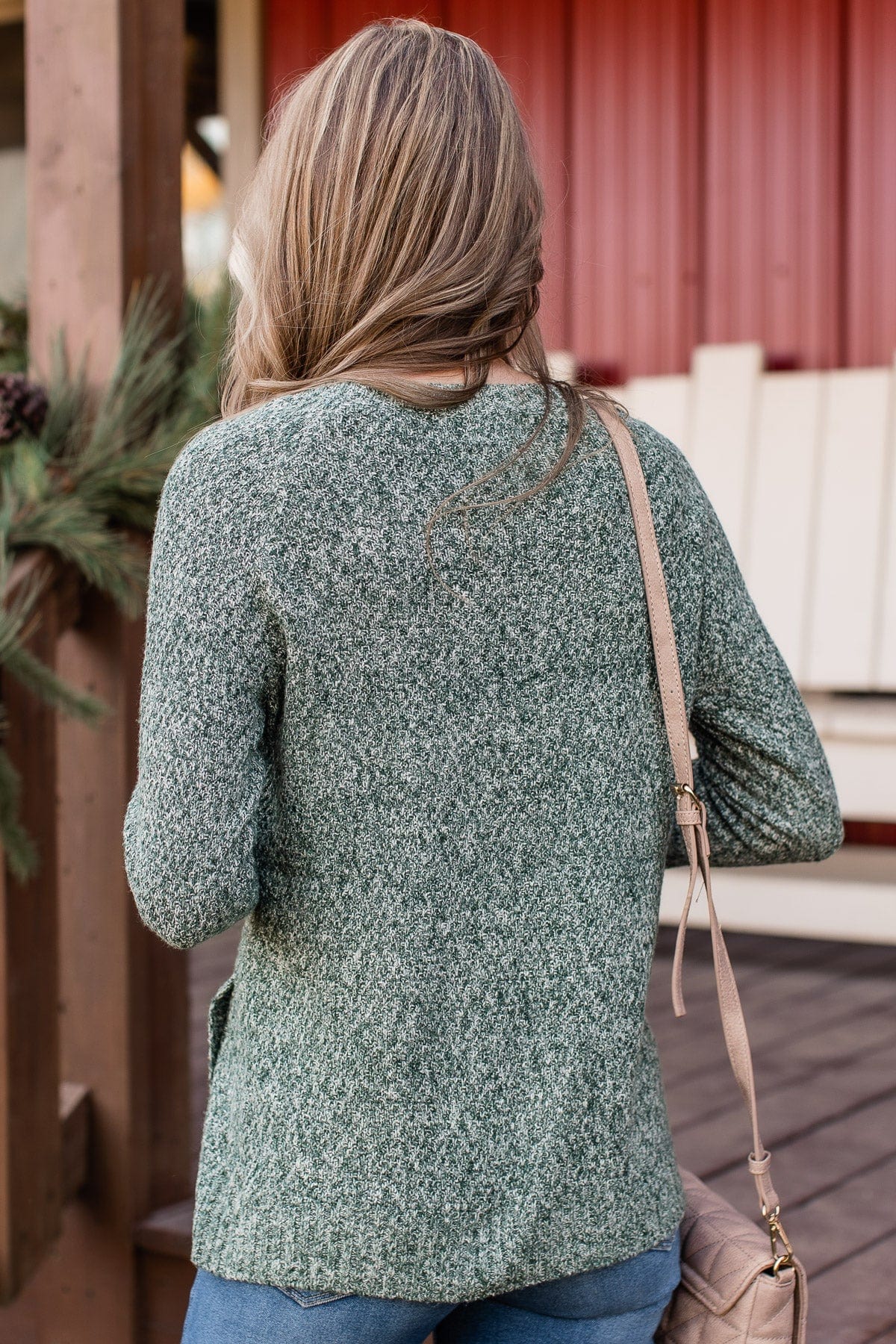 Find A Way Button Knit Sweater- Forest Green