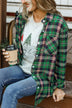 To The Tree Farm Plaid Button Top- Green & Navy