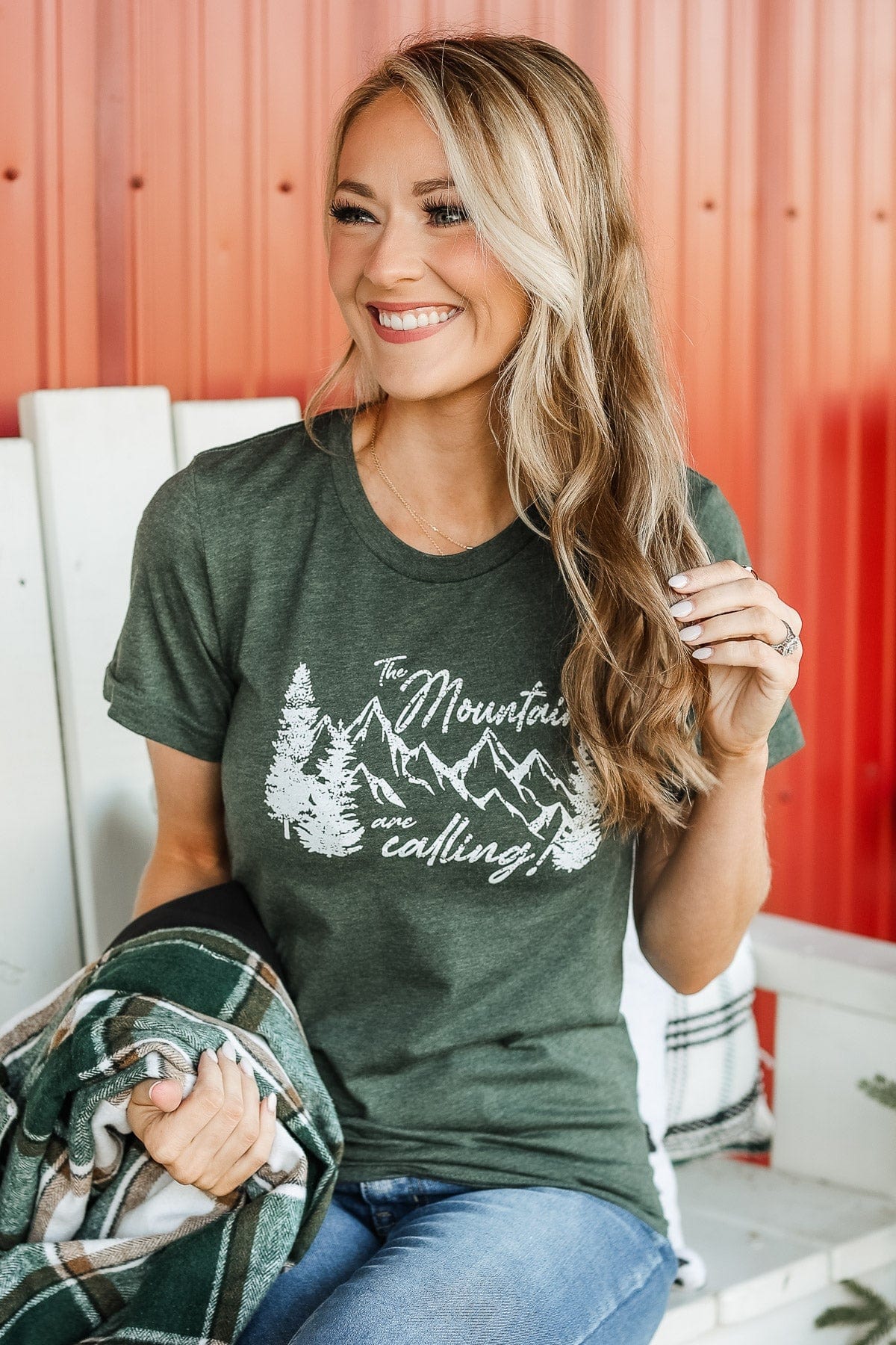 "The Mountains Are Calling" Graphic Tee- Forest Green
